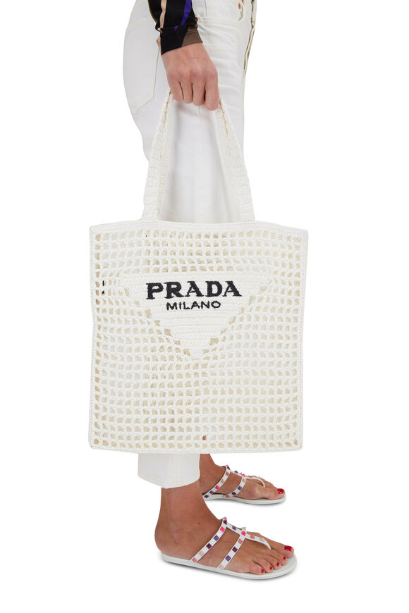 Prada - Bianco Crochet Raffia Tote 