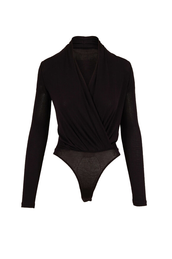 Vince - Black Crossover V-Neck Bodysuit