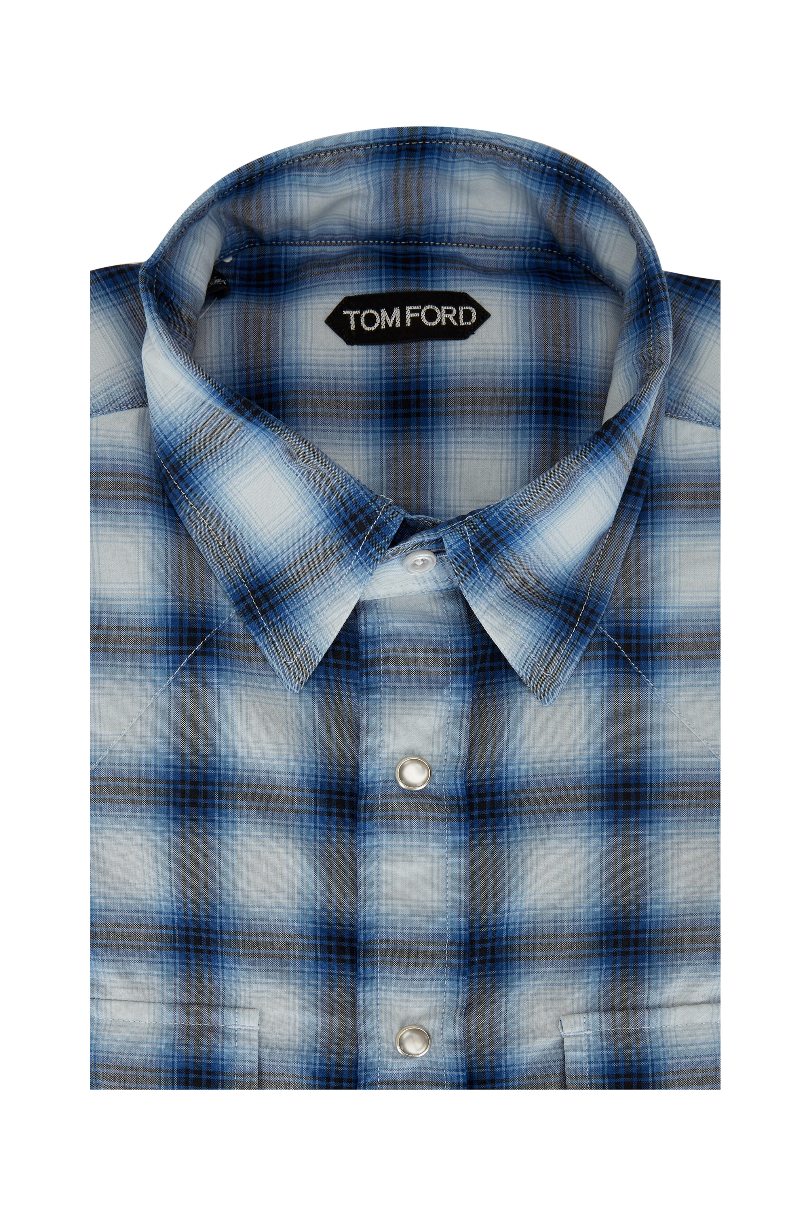 Tom Ford - Navy Blue Plaid Western Shirt