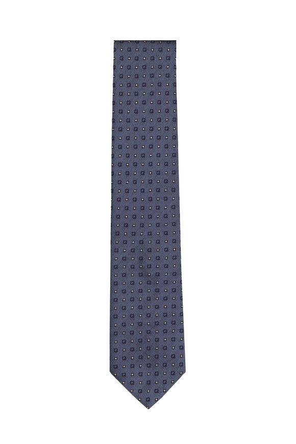 Geoff Nicholson Blue Micro Print Silk Necktie - view 1