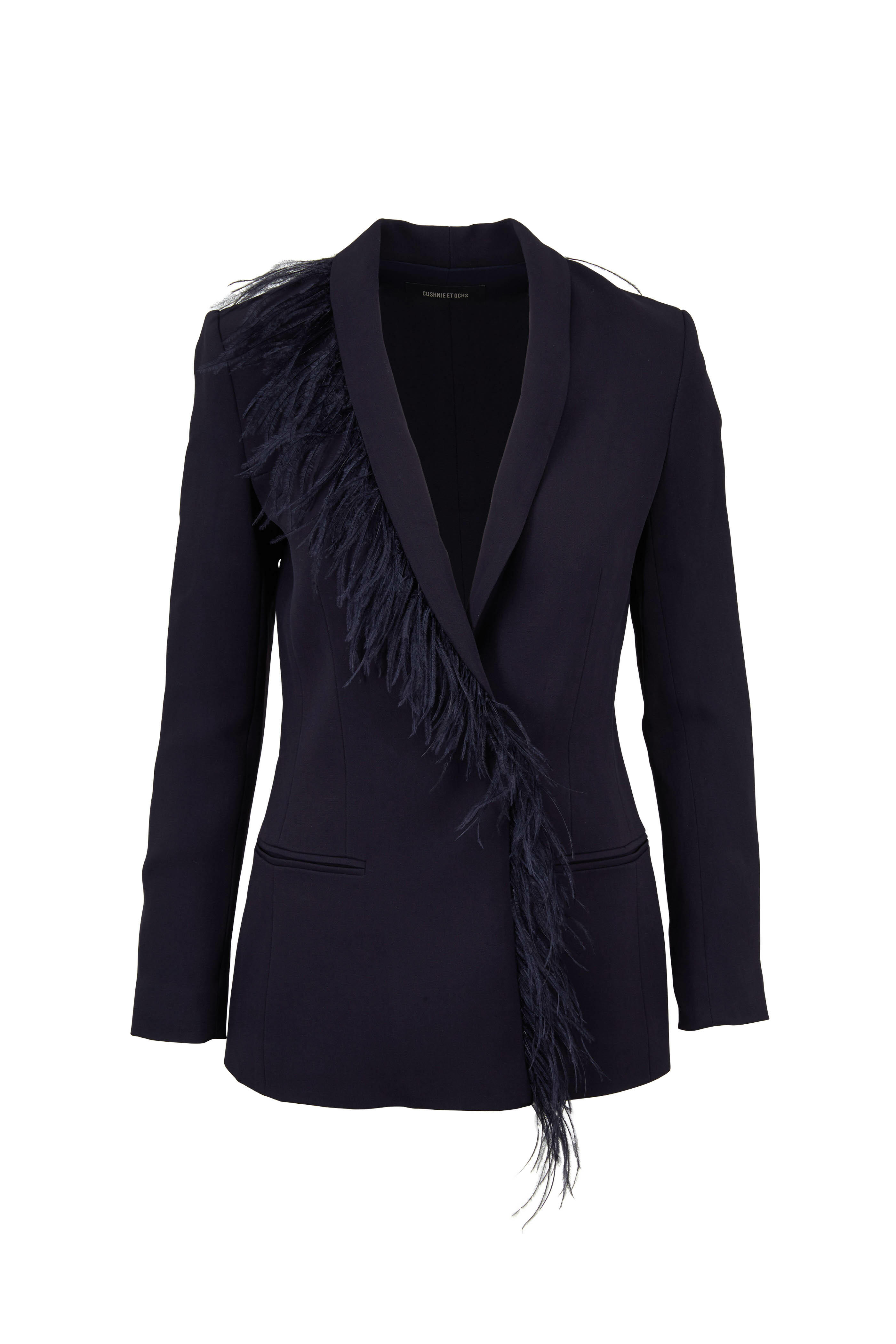 Cushnie - Ink Feather Trim Fitted Jacket
