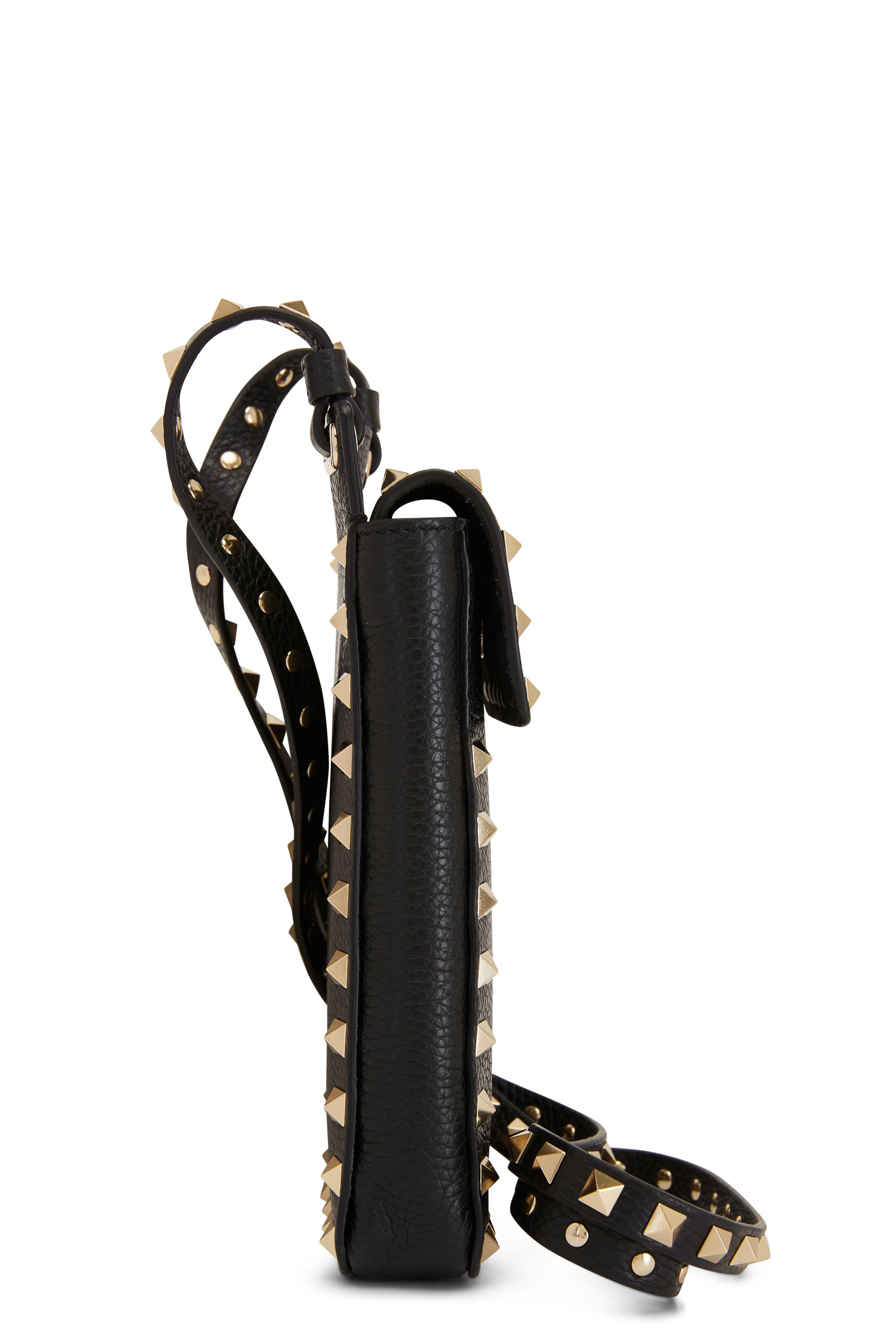 Valentino Garavani Rockstud Black Leather Crossbody Phone Holder Bag