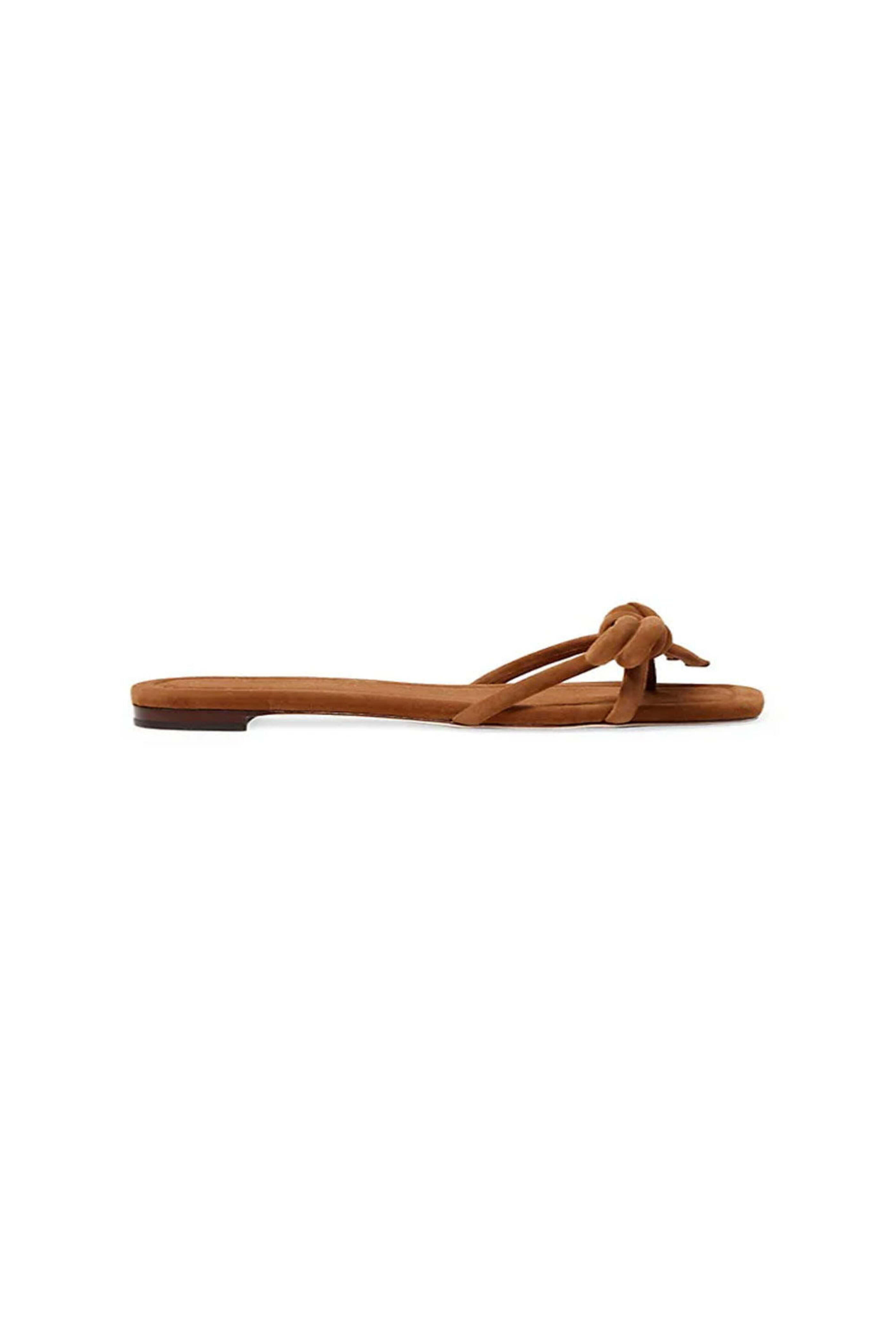 Loeffler Randal - Hadley Leather Bow Flat Sandal in Cacao