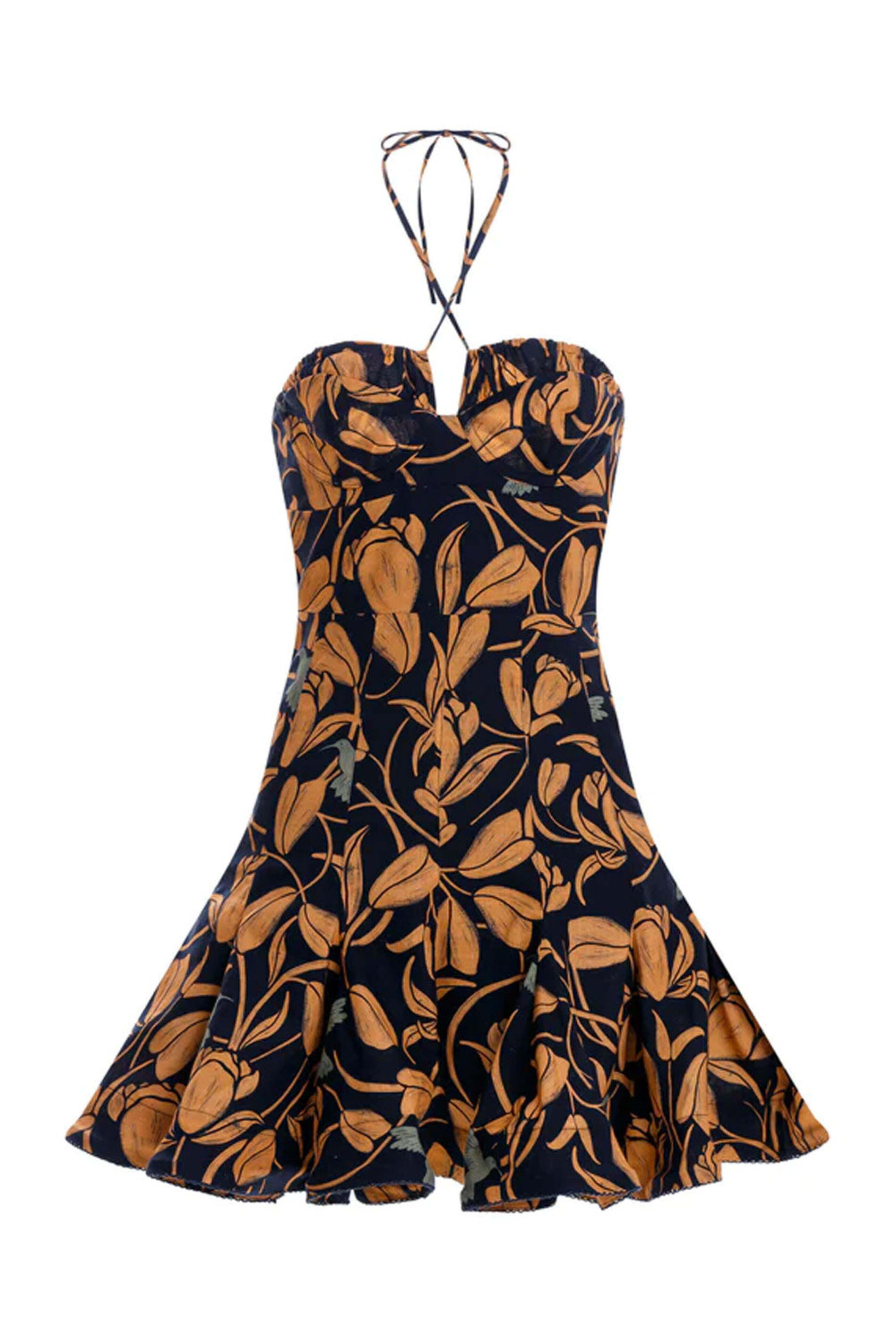 Agua By Agua Bendita - Black Anturio Floral Halter Dress