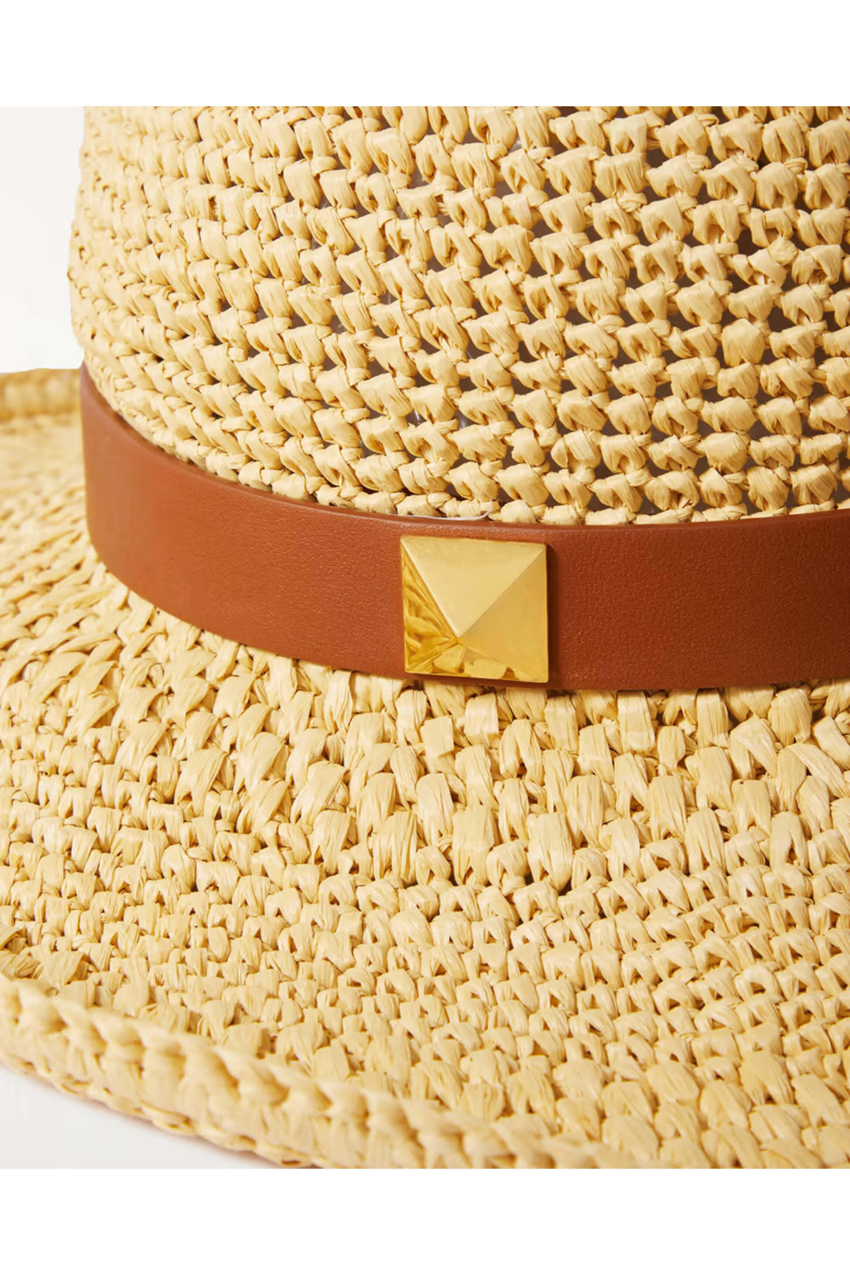 Valentino Garavani - Roman Stud Leather-Trimmed Small Straw Fedora