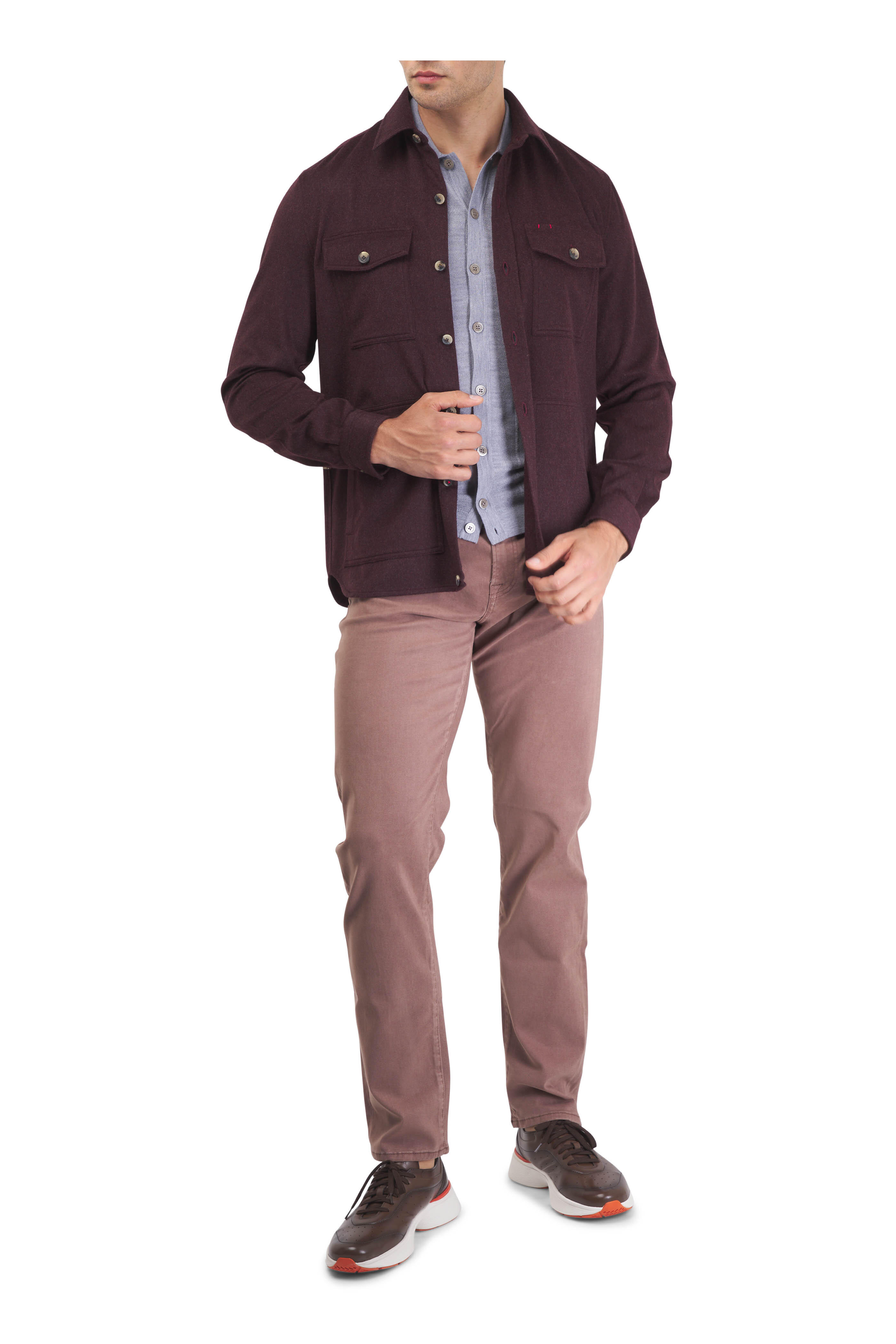 Patrick Assaraf - Gray Wool & Silk Button-Up Polo