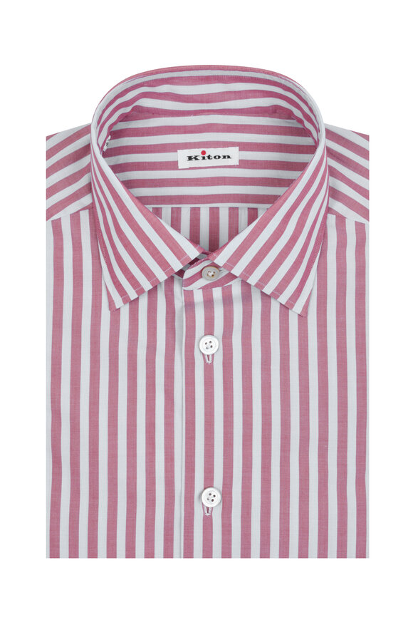 Kiton - Light Blue & Red Striped Dress Shirt 