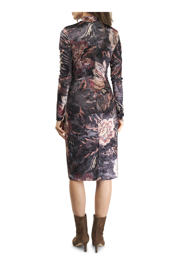 Etro - Gray Multi Velvet Print Midi Dress