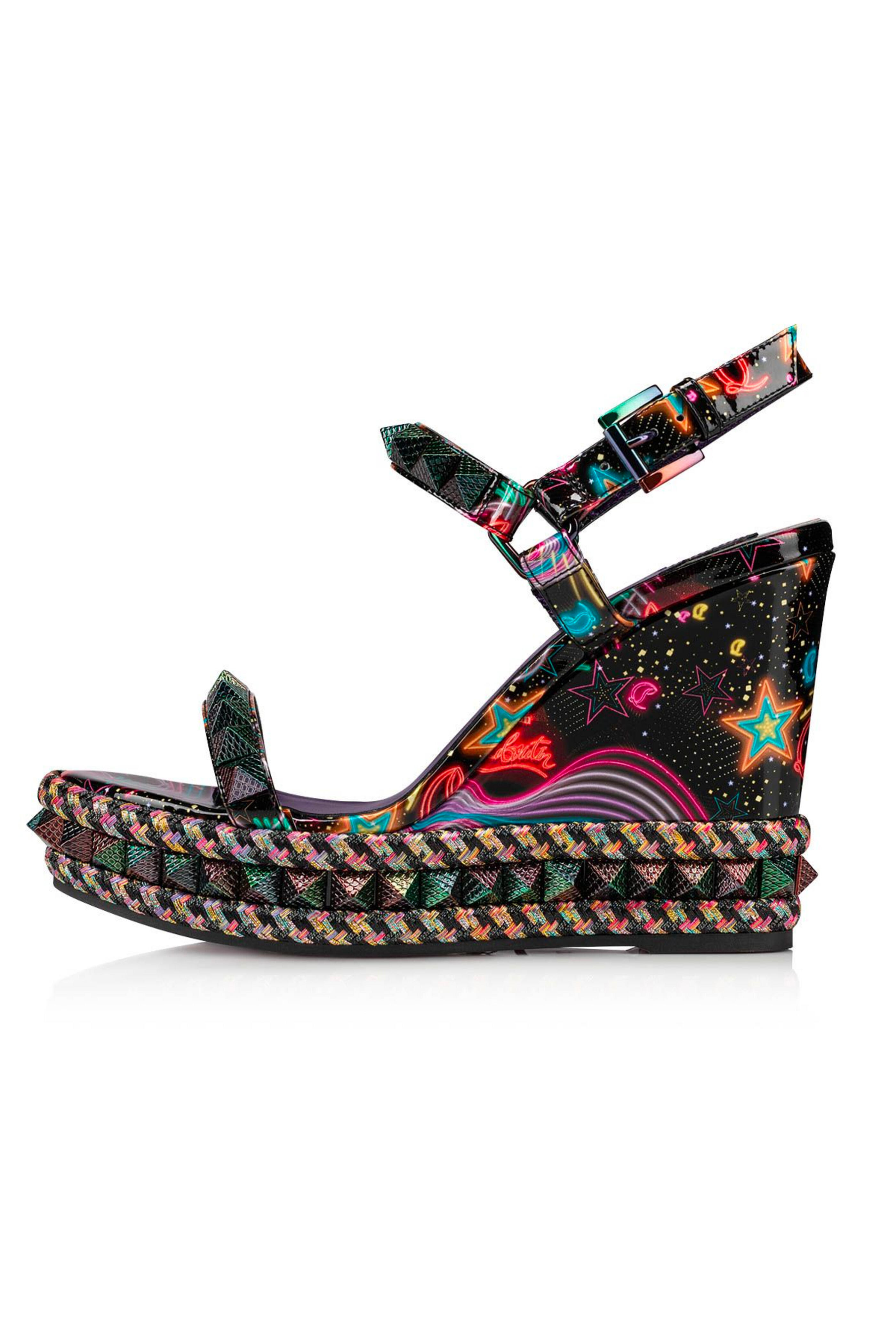 【SALE】 Louboutin Christian - Sandals Wedge Printed Starlight Pyraclou 靴