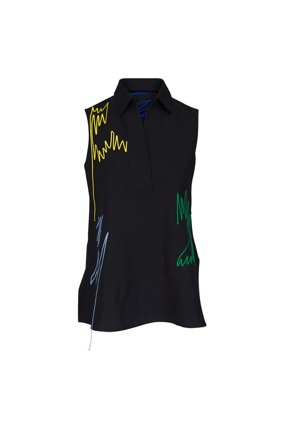 Akris Punto Black Scribble Sleeveless A-Line Blouse