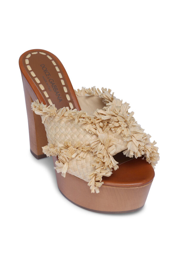 サンダル・ミュール DOLCE & GABBANA RAFFIA SLIDE SANDALS WITH FRINGES Raffia sliders in Beige for Women | Dolce&Gabbana® US