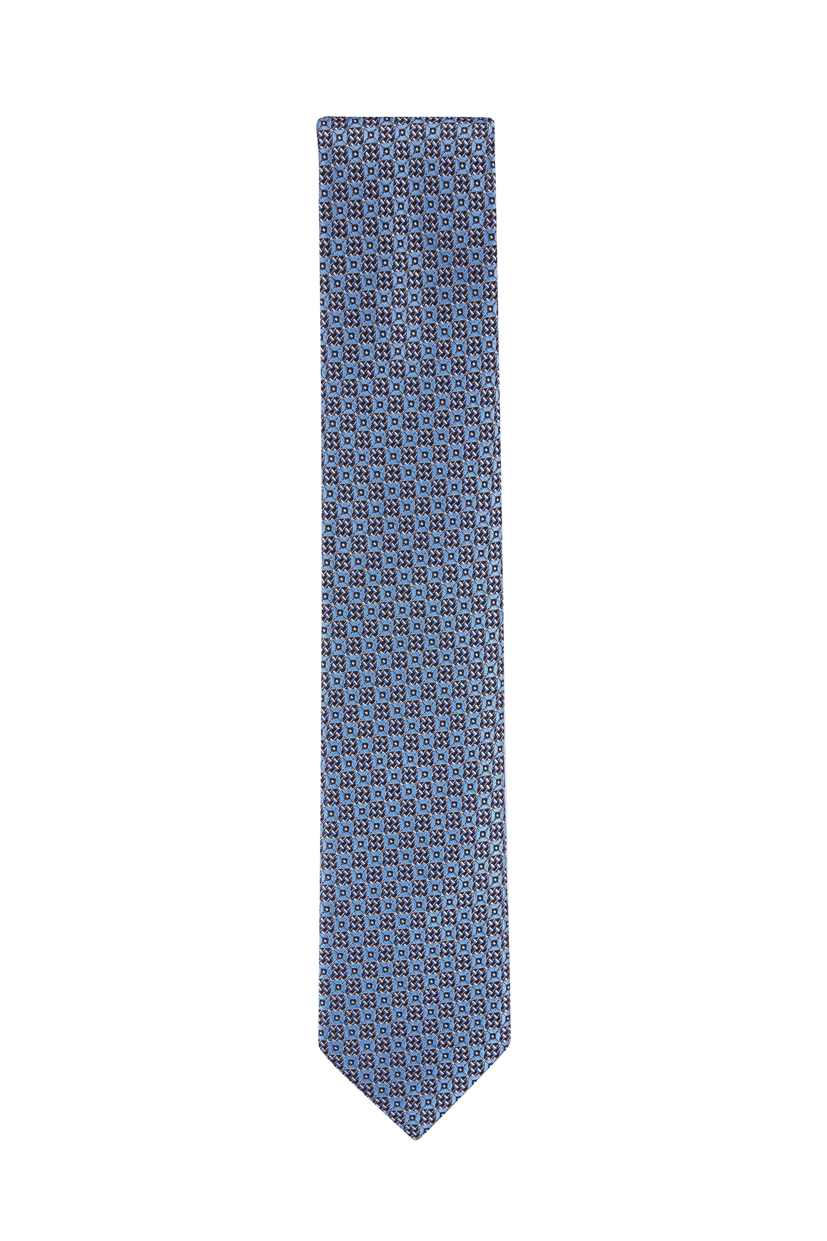 Zegna - Blue Geometric Print Silk Jacquard Necktie