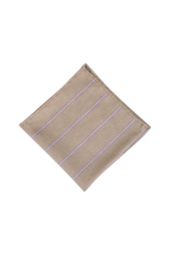 Paolo Albizzati Beige Reversible Silk Pocket Square - view 2