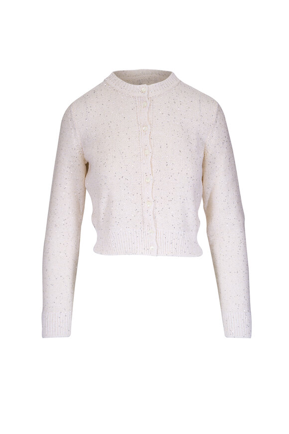 Akris Ecru Micro Sequin Knit Cropped Cardigan