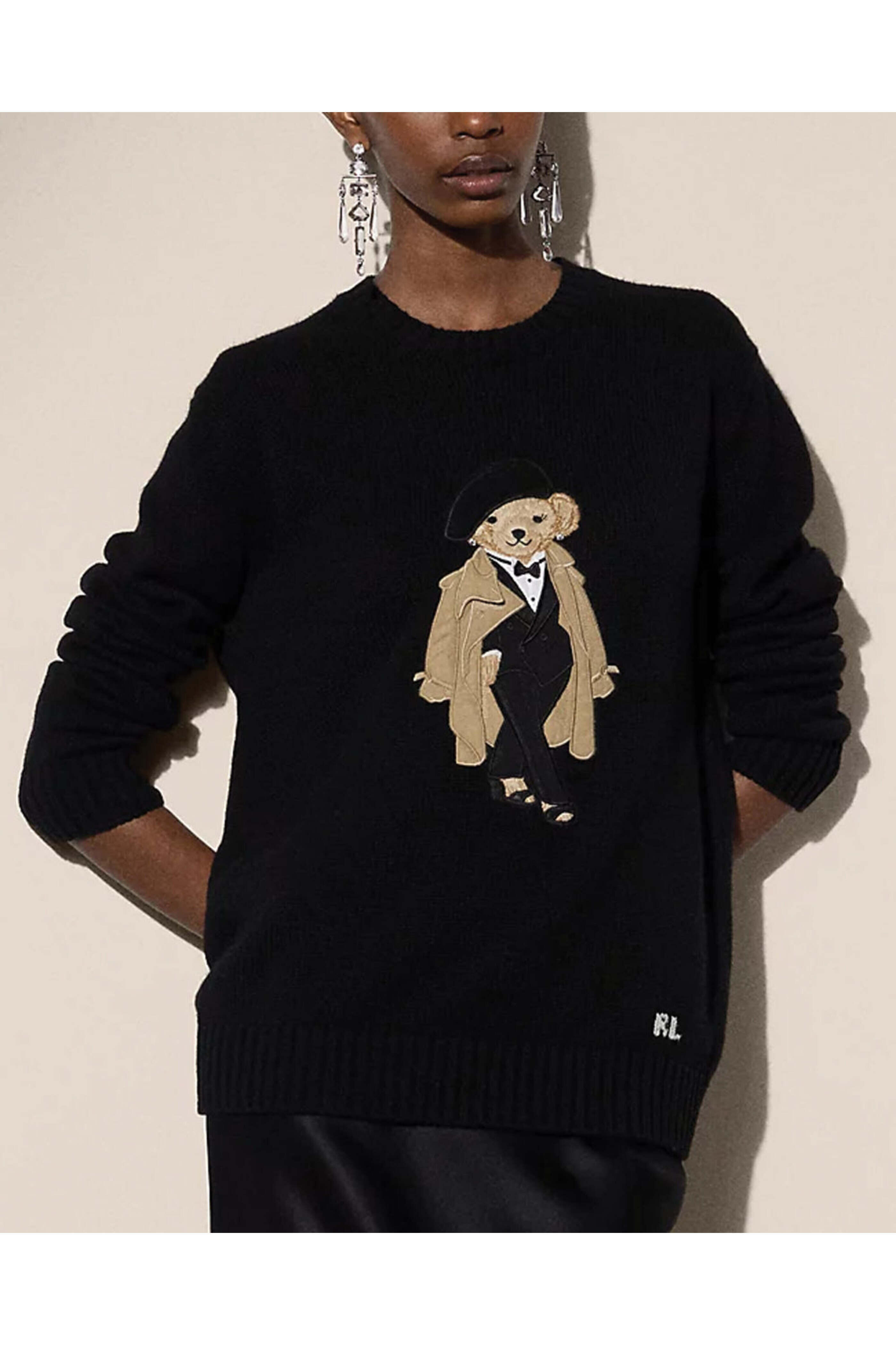Ralph Lauren - Black Cashmere Trench Polo Bear Sweater