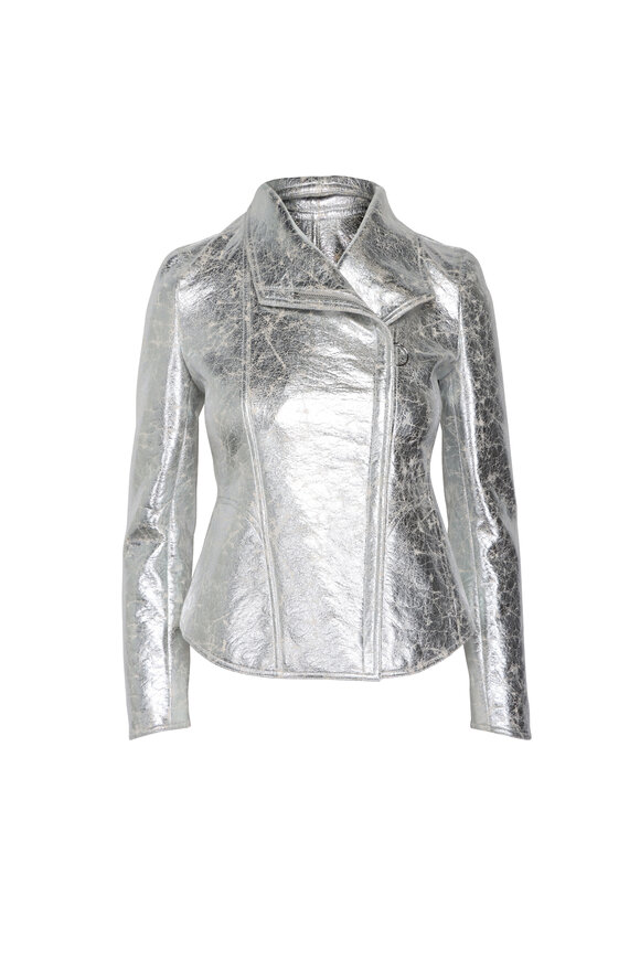 Akris Punto Aluminum Metallic Moto Jacket