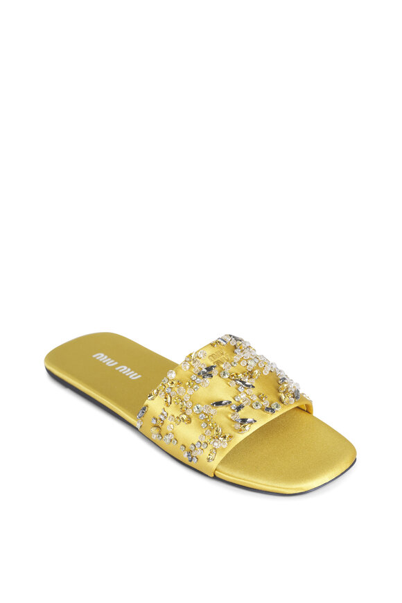 Miu Miu Yellow Crystal Slide Sandal - view 1