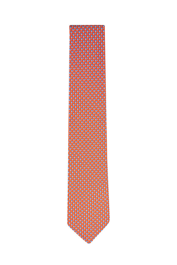 Ferragamo Orange Ping Pong Paddle & Ball Print Silk Necktie