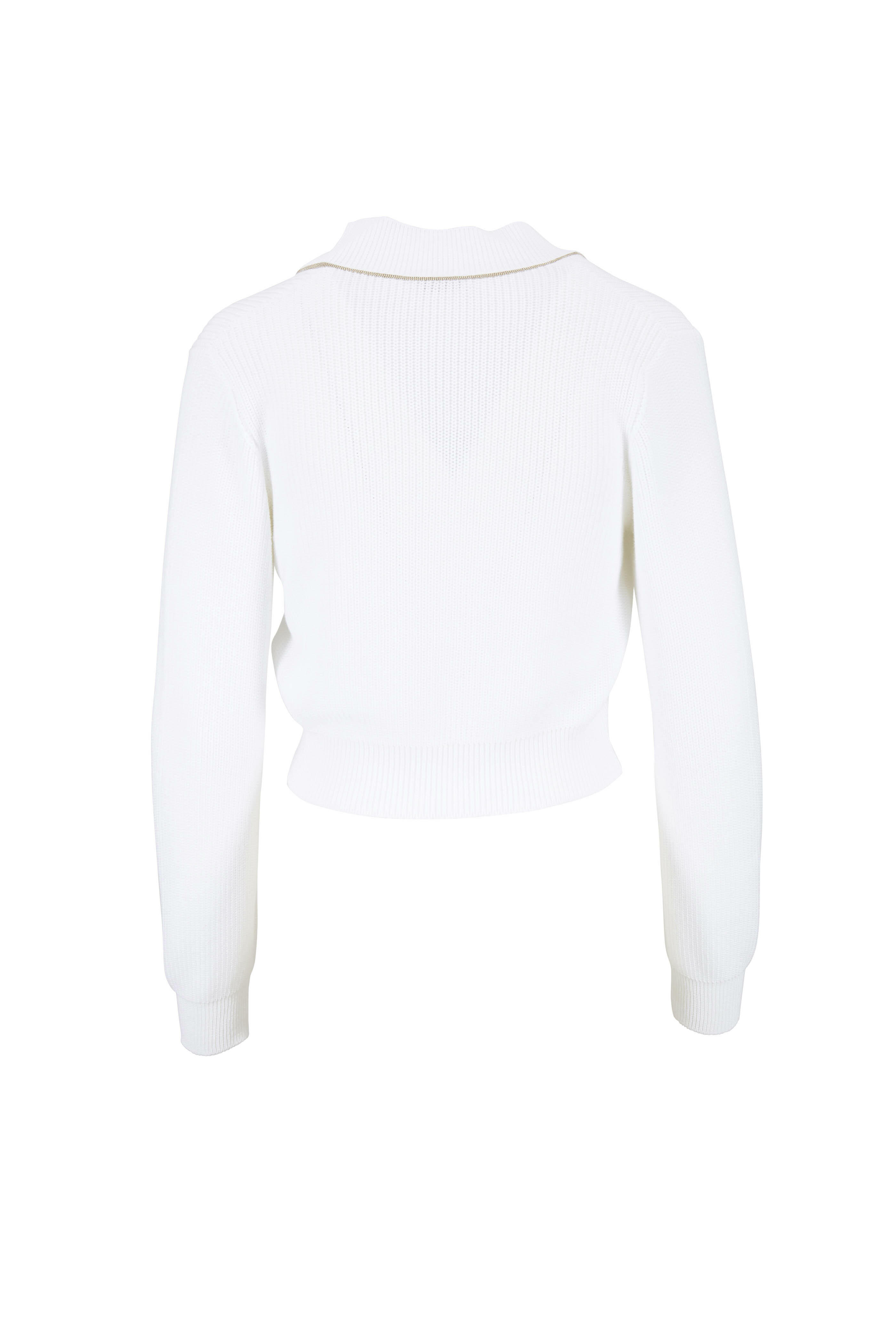Brunello Cucinelli - White Cotton Ribbed Crop Cardigan