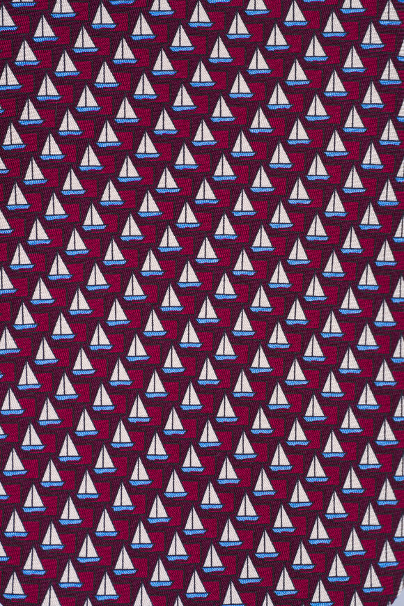 Zegna Dark Red Sailboat Print Silk Necktie - view 2