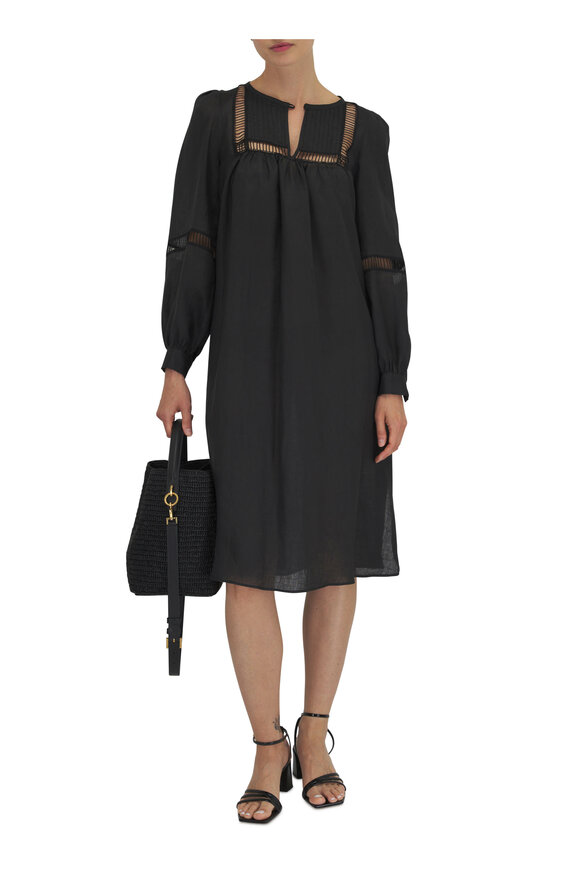 Kiton - Black Embroidered Puff Sleeve Dress 