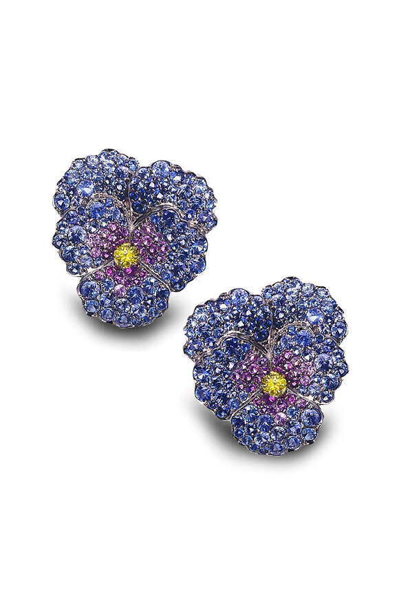 Nam Cho Blue & Purple Sapphire Pansy Earrings