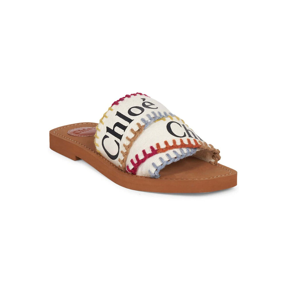Chloé - Woody Slide Sandal in White Multicolor | Mitchell Stores