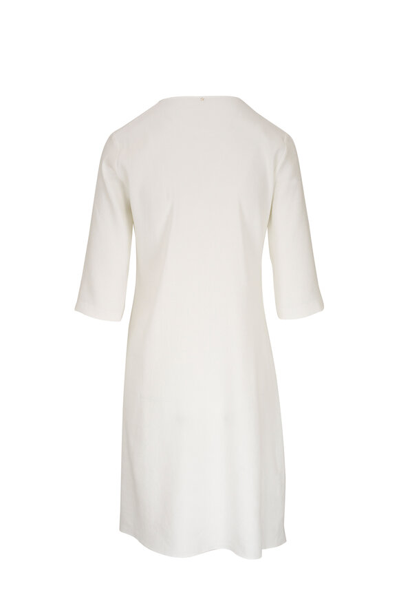 Peter Cohen - White Stretch Linen Three-Quarter Sleeve Dress 