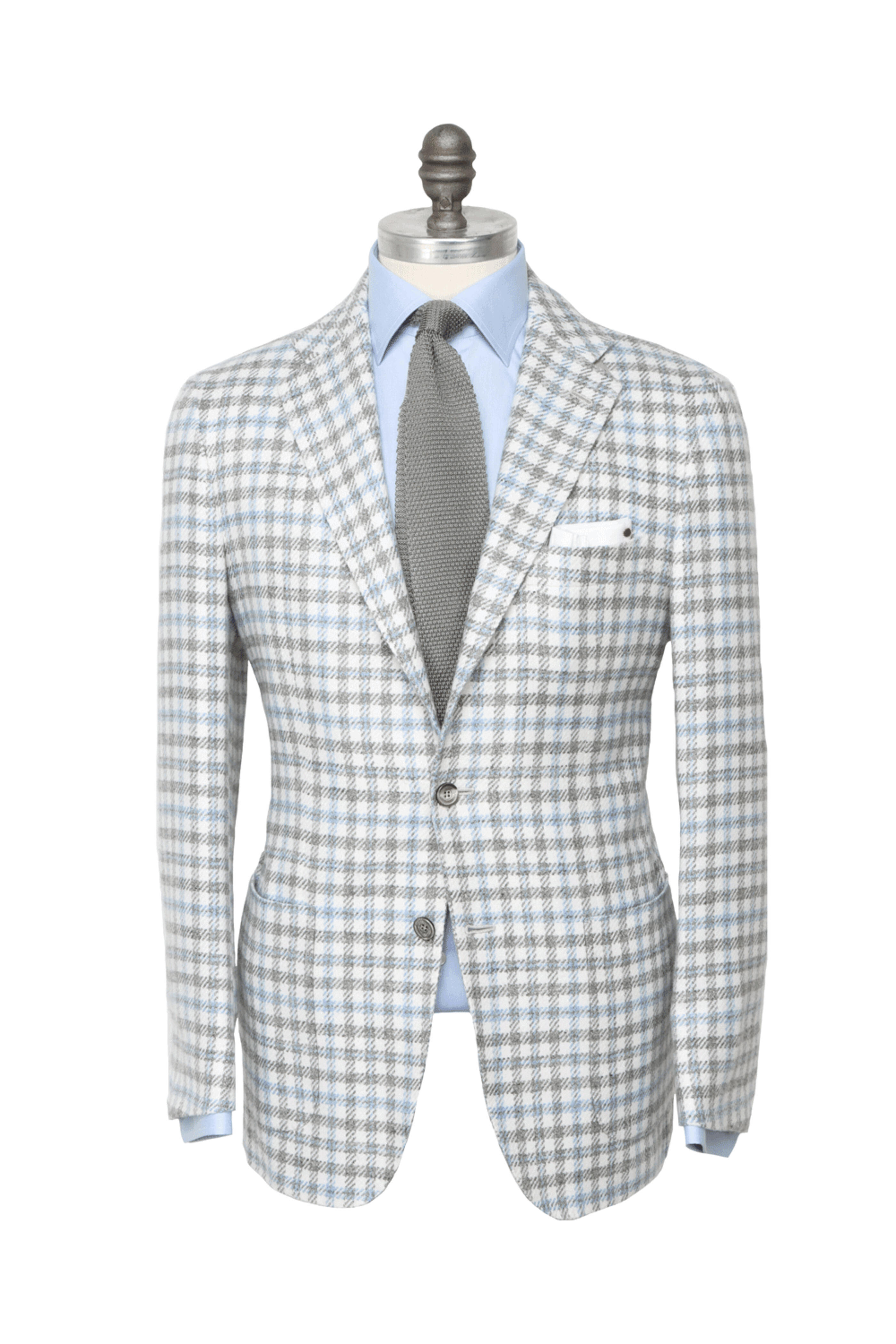 Kiton - Light Blue and Grey Check Sportcoat
