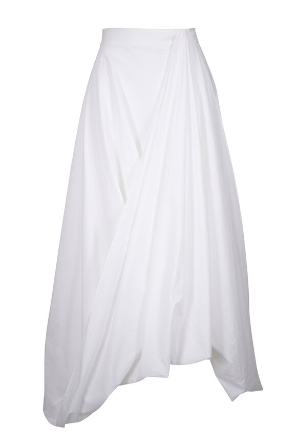 Brunello Cucinelli White Techno Cotton Bubble Hem Midi Skirt