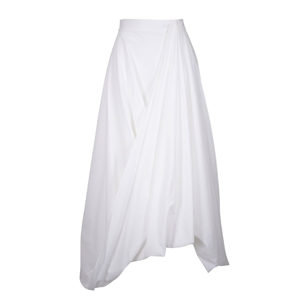 Brunello Cucinelli - White Techno Cotton Bubble Hem Midi Skirt