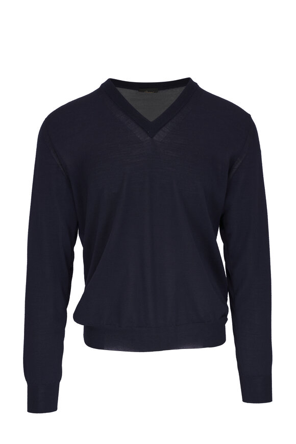 Brioni - Navy Wool, Silk & Cashmere V-Neck Sweater 