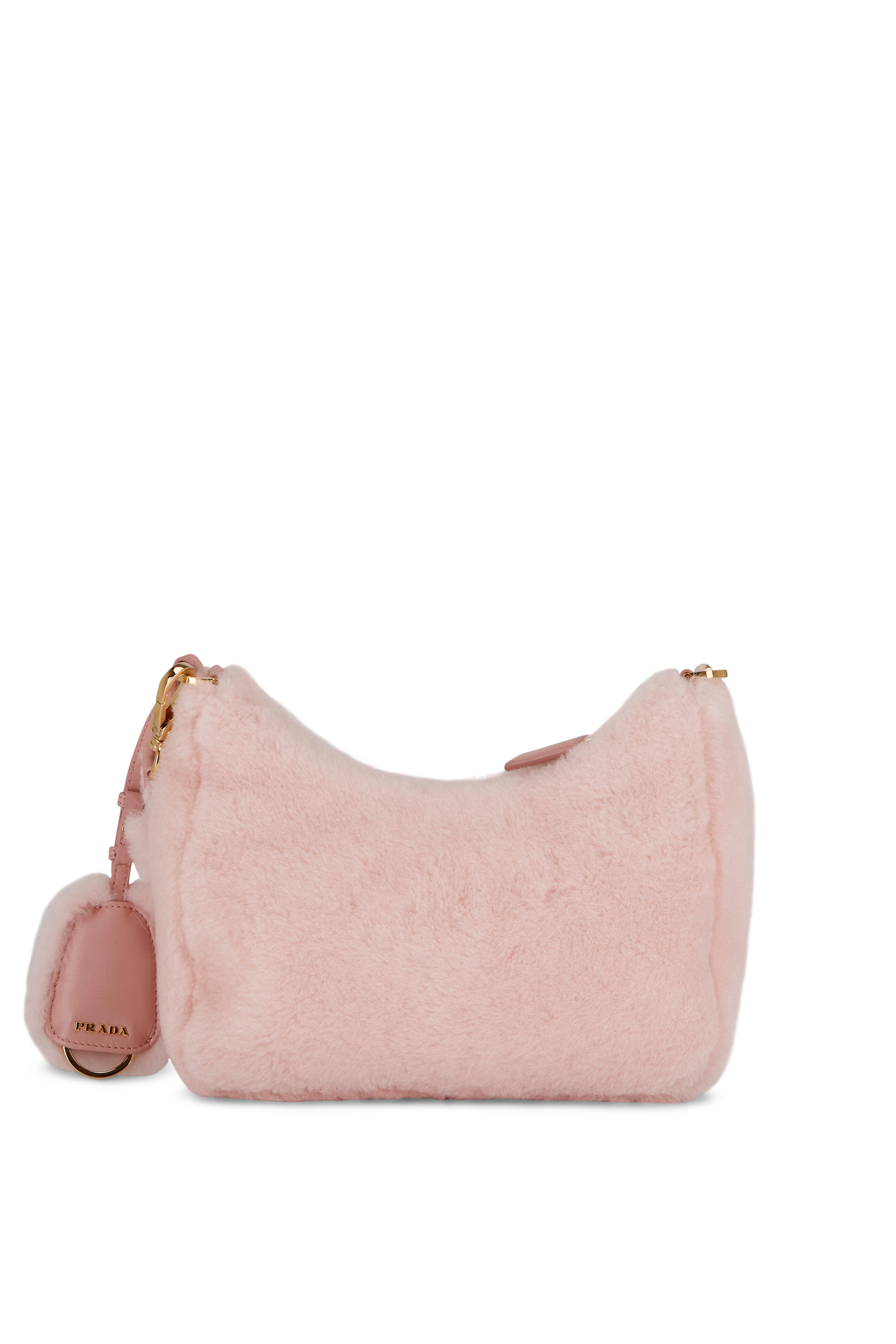 Womens Shearling Mini Bag Pink, Prada Shoulder Bags