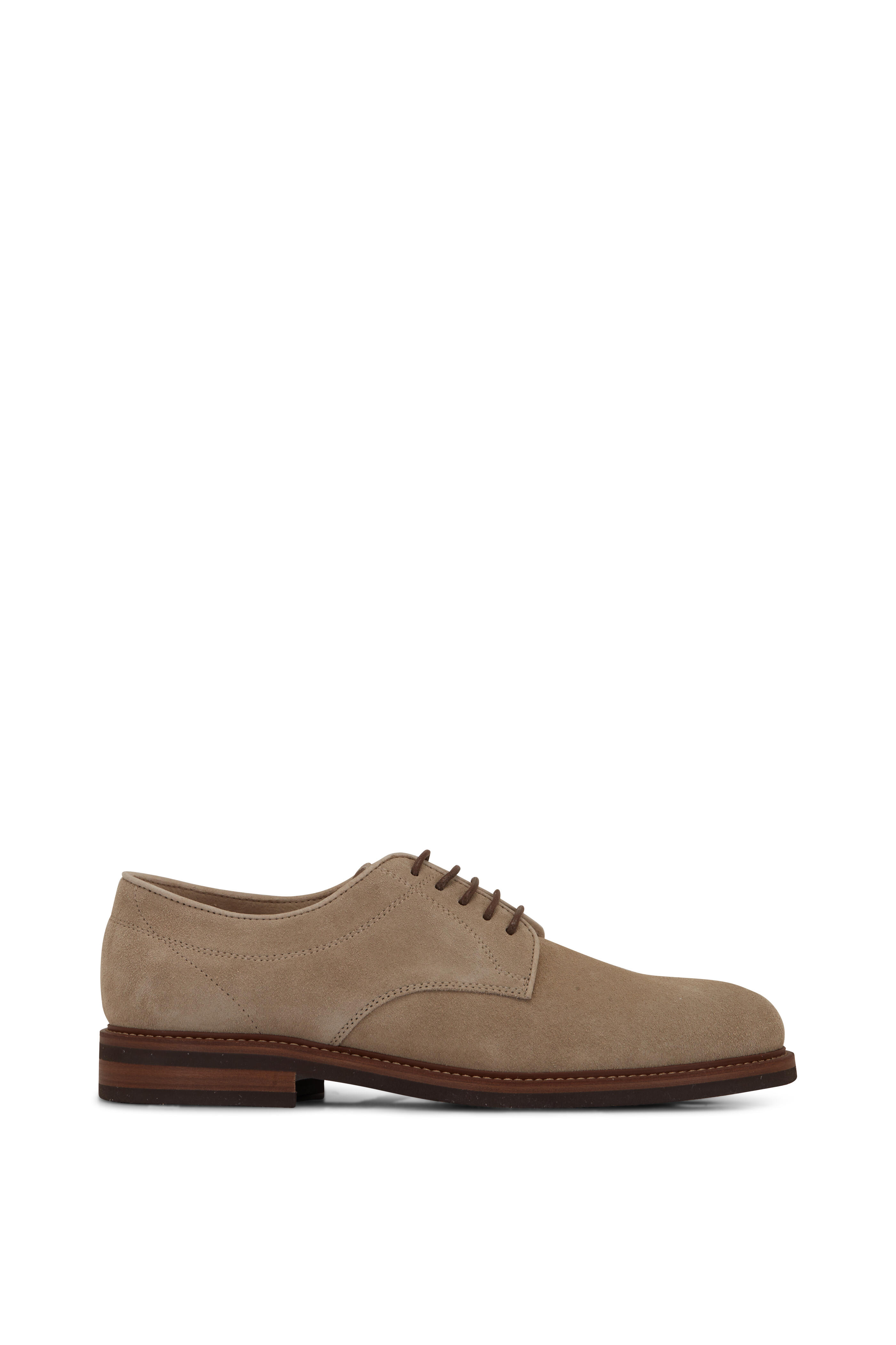 Brunello Cucinelli - Stone Suede Derby Shoe | Mitchell Stores
