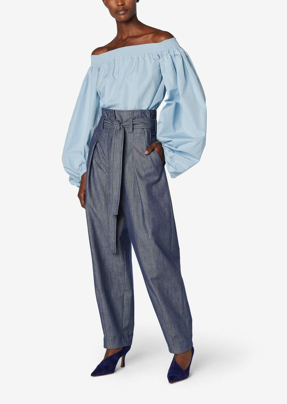 Derek Lam - Pale Blue Cotton Off-The-Shoulder Blouse