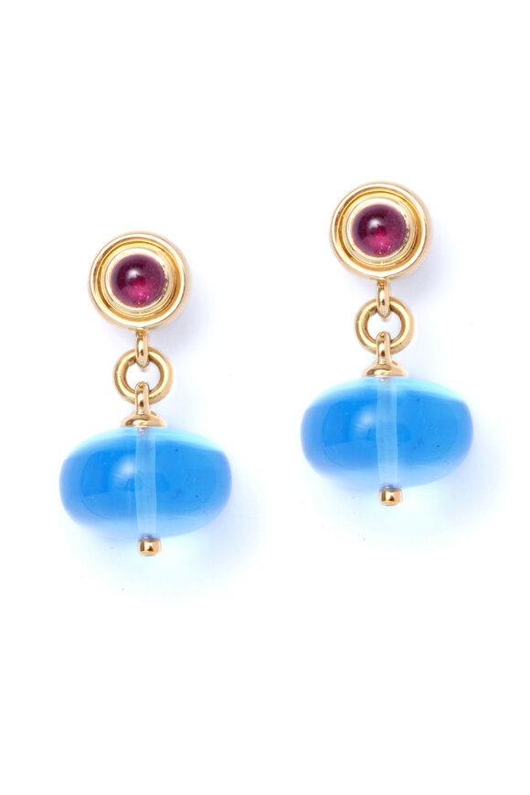 Syna - Ruby And Blue Topaz Dangle Earrings 