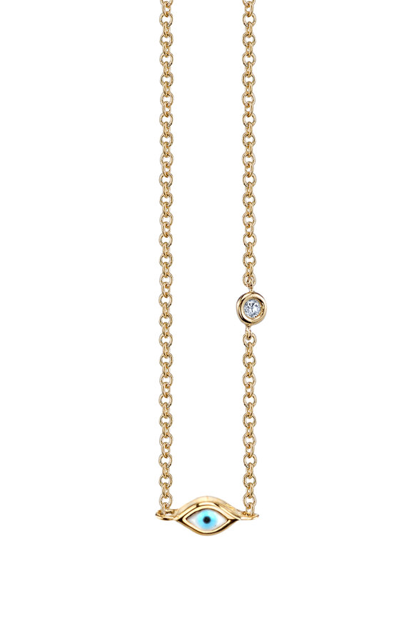 Sydney Evan Enamel Evil Eye & Diamond Necklace