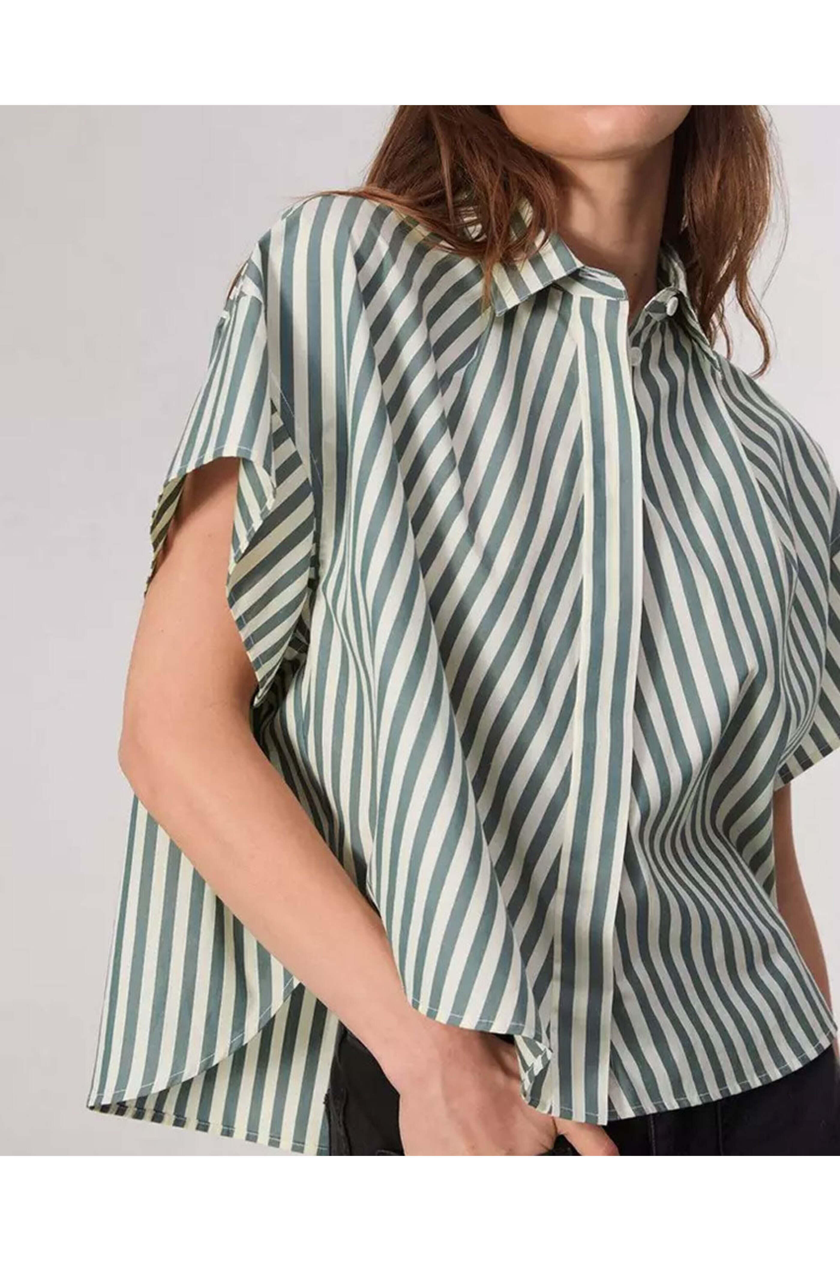 Rag & Bone - Green Stripe Martha Short Sleeve Poplin Shirt