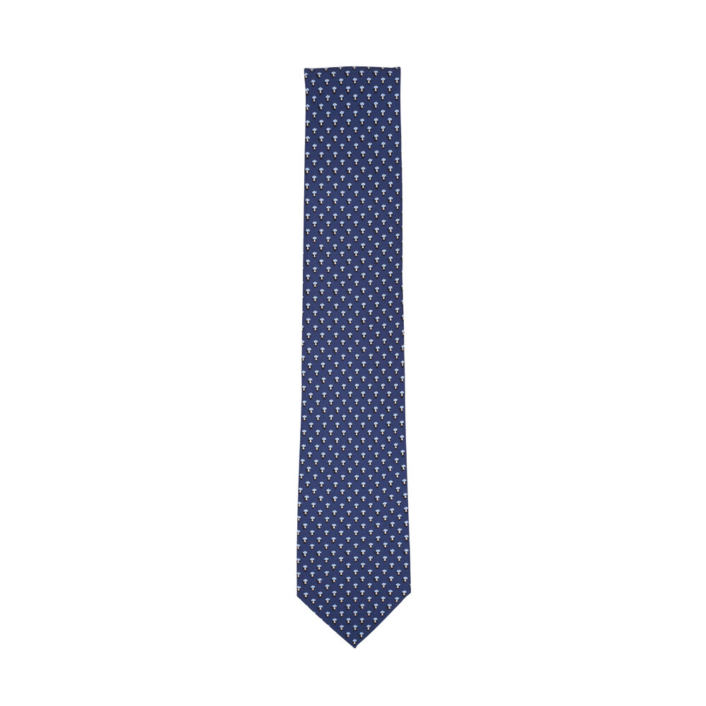 Ferragamo - Navy Mushroom Print Silk Necktie | Mitchell Stores