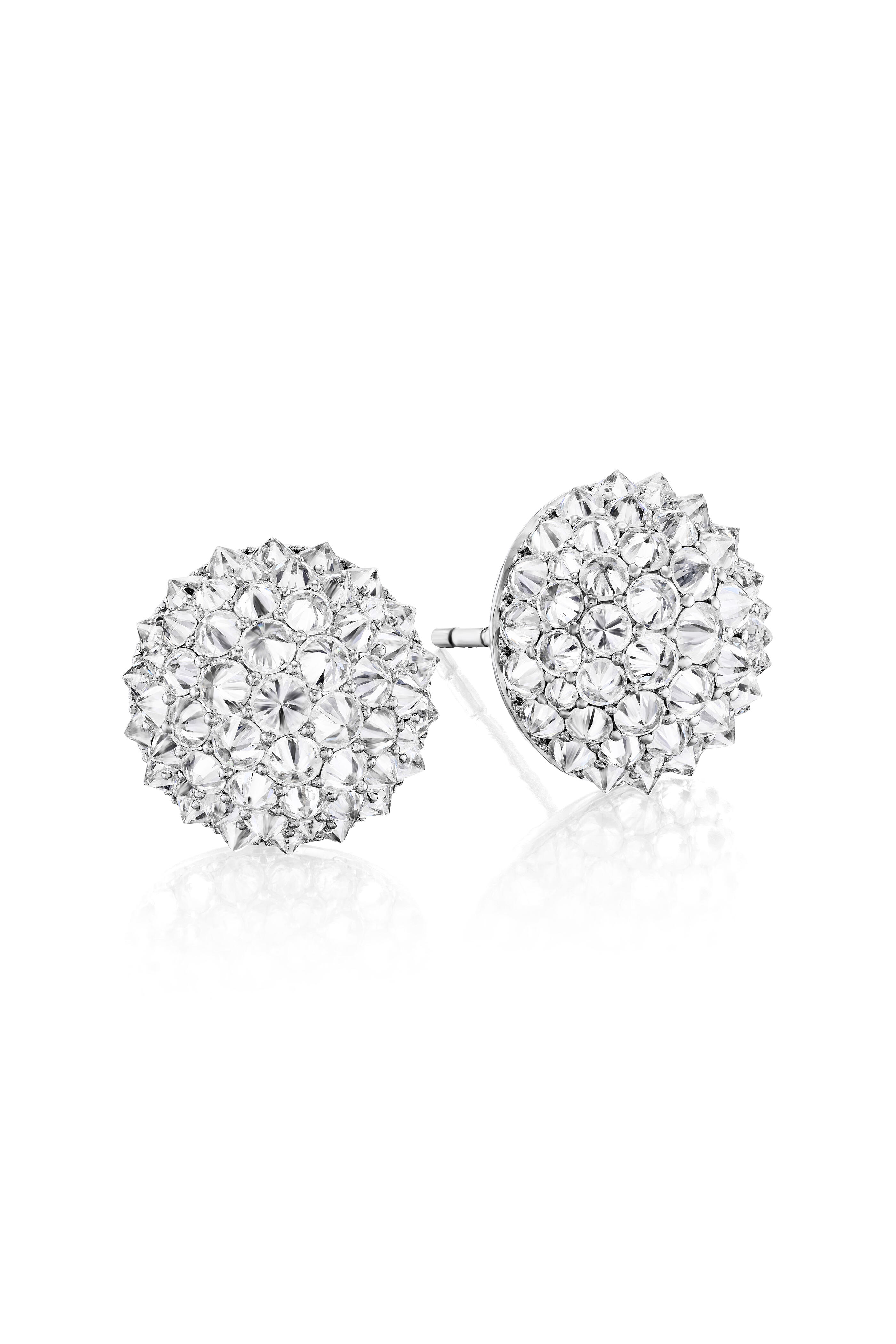 Nam Cho - 18k White Gold Diamond Half Ball Stud Earring