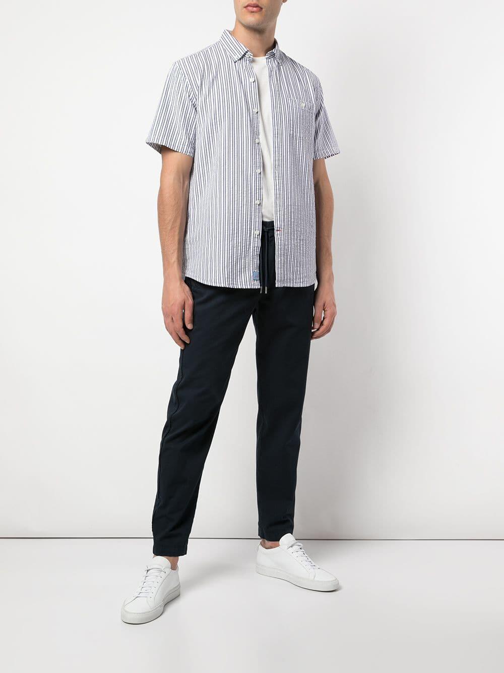 Michael Bastian - Blue Striped Seersucker Short Sleeve Sport Shirt