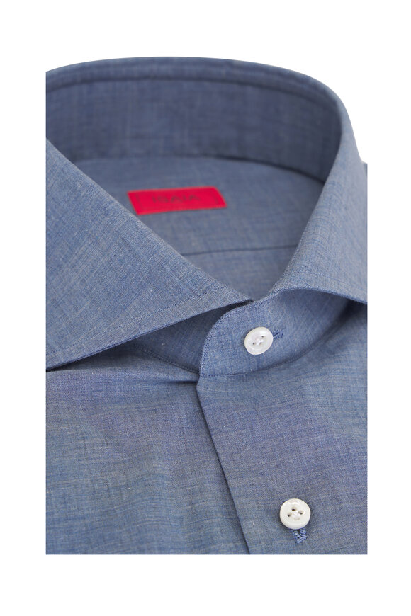 Isaia Denim Blue Cotton Sport Shirt - view 3