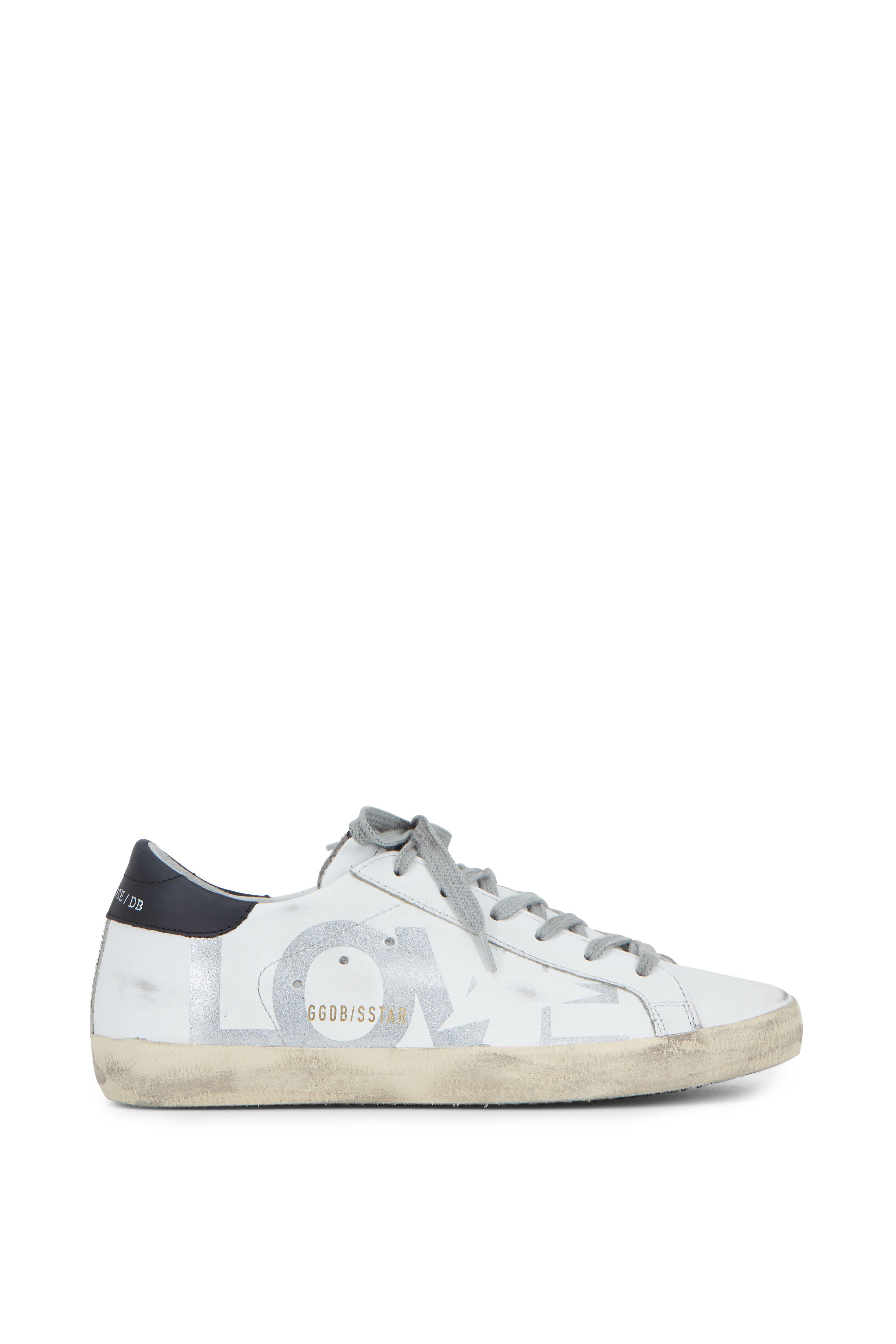 Golden Goose - Superstar White With Sliver Glitter LOVE Sneaker