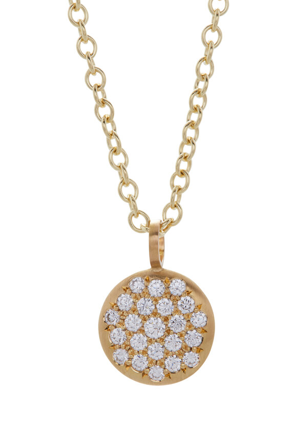 Caroline Ellen Yellow Gold Pavé Lentil Pendant Necklace - view 2