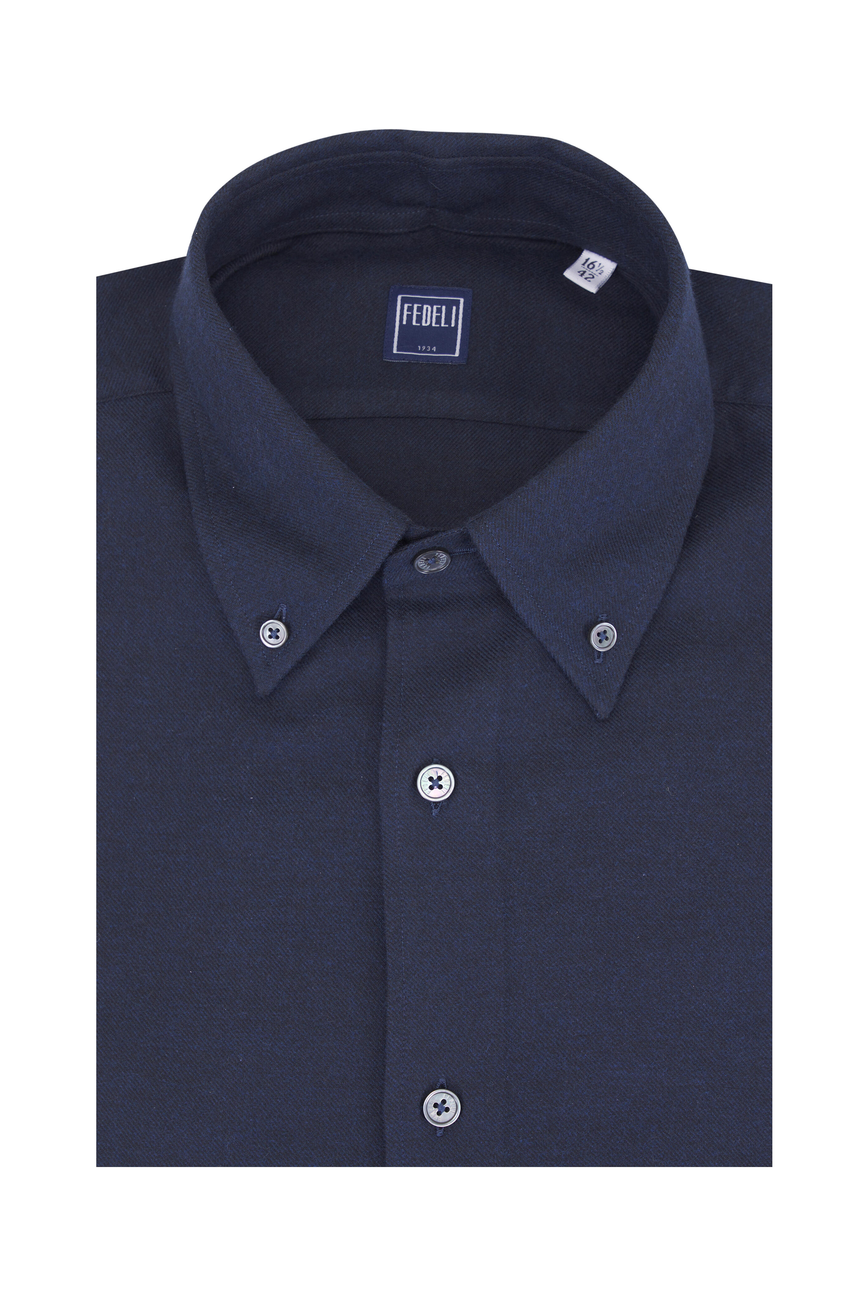 Fedeli - Solid Navy Cotton Sport Shirt