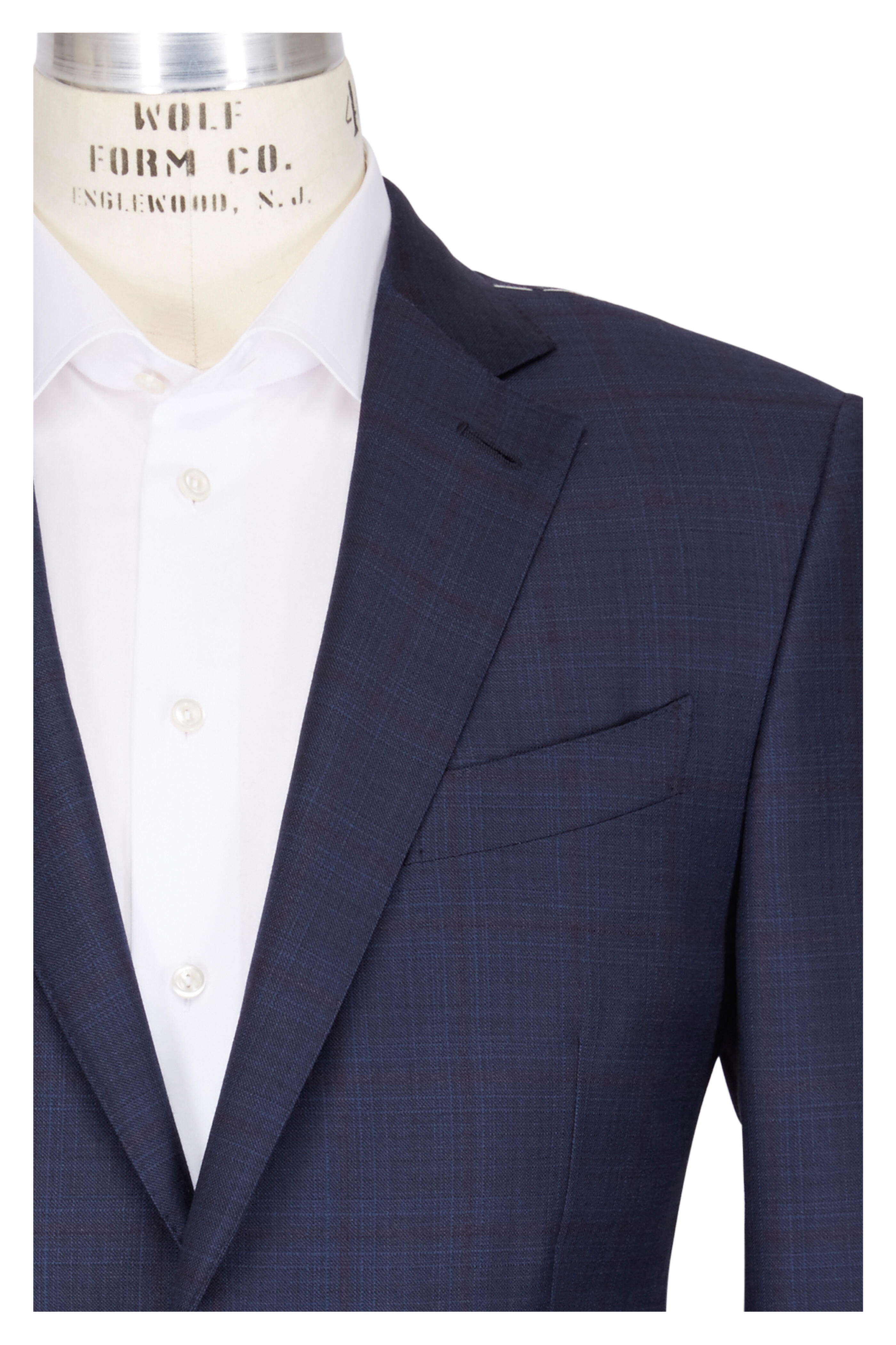Zegna - Navy & Brown Wool & Silk Windowpane Suit