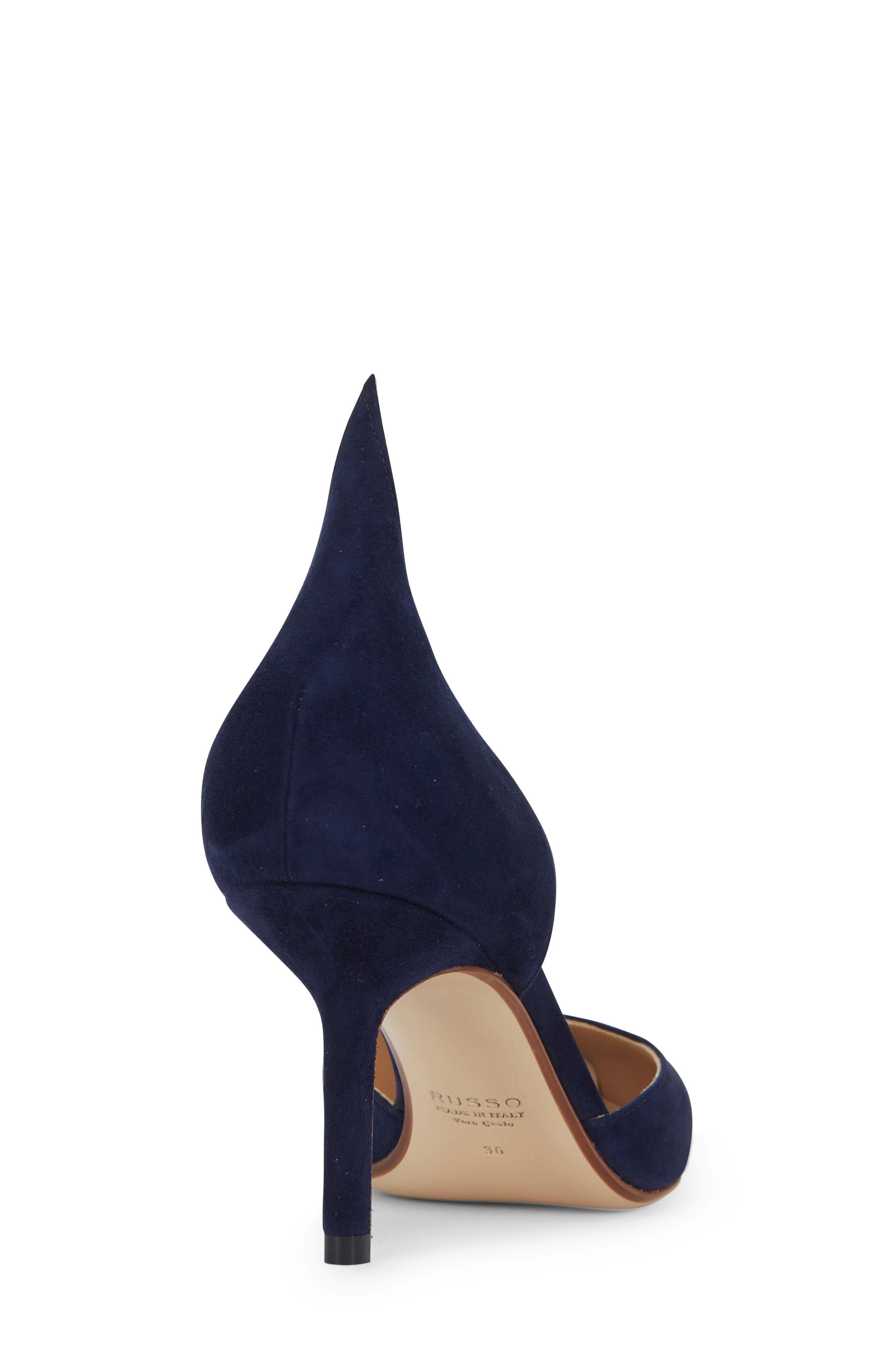 Francesco Russo - Navy Blue Suede D'Orsay Pump, 75mm