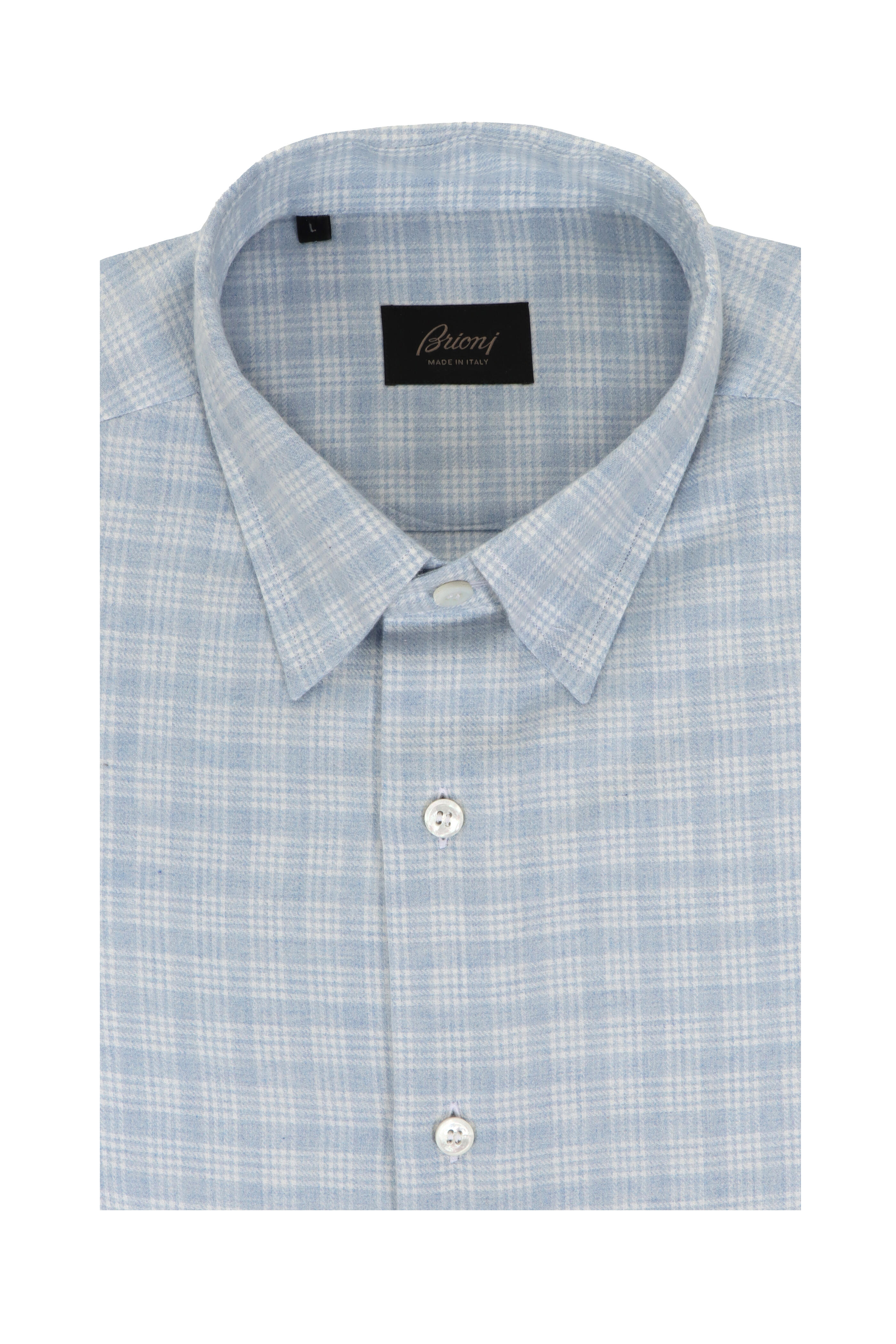 Brioni - Sky Blue & White Flannel Check Sport Shirt