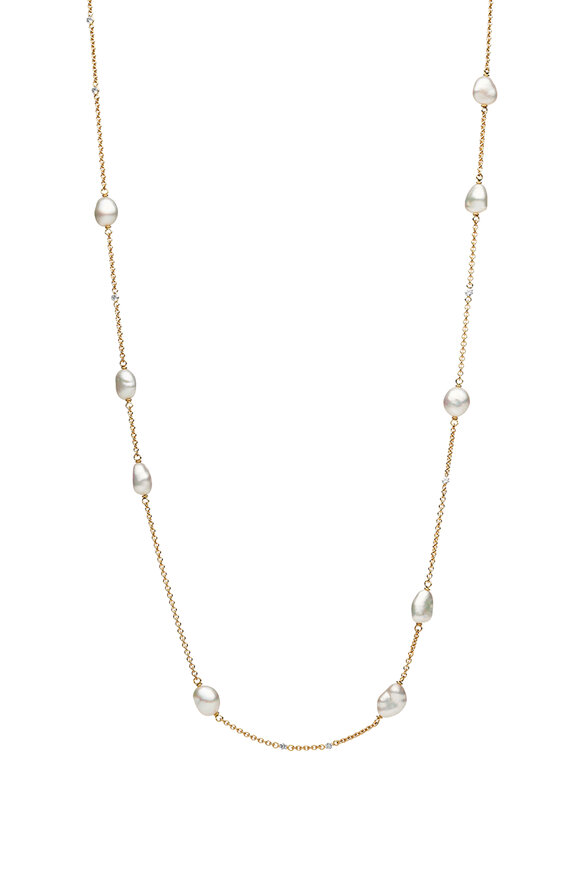 Paspaley 18k Yellow Gold Keshi Pearl Long Chain Necklace