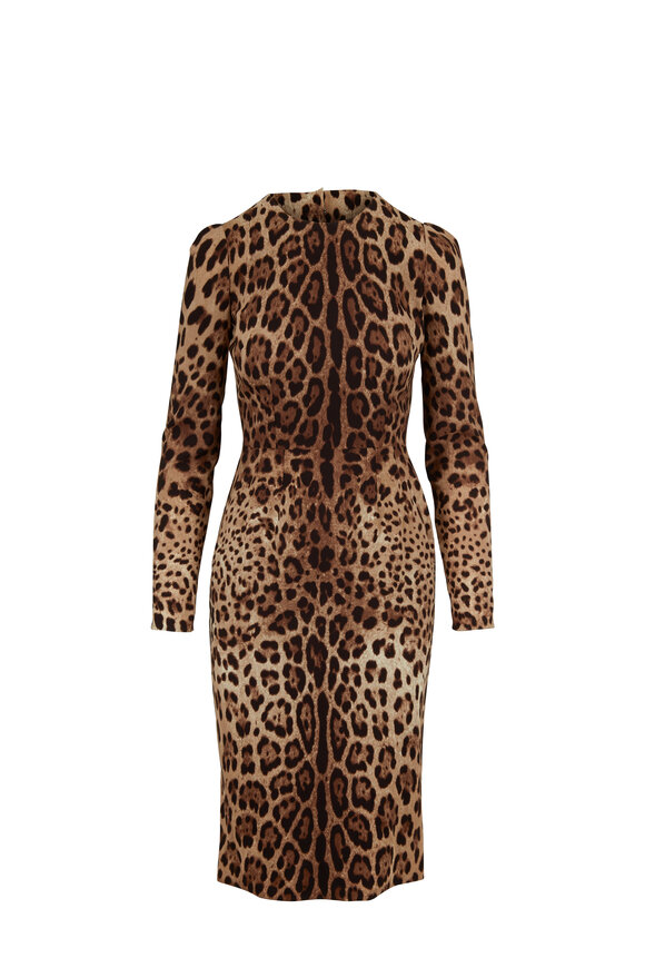 Dolce & Gabbana - Leopard Print Long Sleeve Fitted Dress